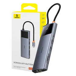 HUB 10W1 BASEUS METAL GLEAM II SERIES, USB-C DO 1XHDMI, USB-A (10GBPS), USB-C, 2XUSB-A, ETHERNET RJ45, KARTA SD/TF, MINI-JACK 3,5MM, USB-C(PD)