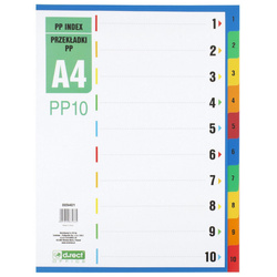 PRZEKŁADKI 1-10 A4 D.RECT MIX KOLORÓW PP 10KART
