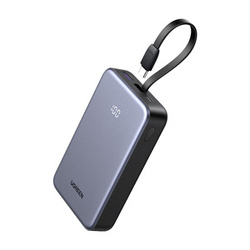 POWERBANK 20000MAH UGREEN PB505, USB + USB-C, WBUDOWANY KABEL, 20W (SZARY)