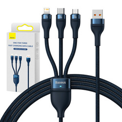 Kabel USB 3w1 Baseus Flash Series, USB-C + micro USB + Lightning, 66W, 1.2m (niebieski)