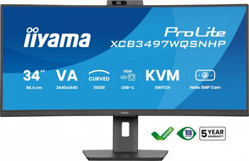 IIYAMA MONITOR 34 CALE XCB3497WQSNPH-B1,VA,UWQHD,1500R,USB-C DOCK 95W, RJ45, KVM,2X5W, KAMERA 5MP, /5Y/