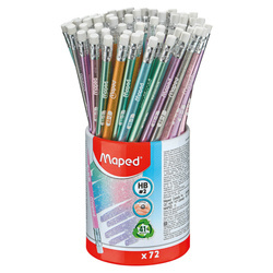 OŁÓWEK Z GUMKĄ MAPED GLITTER BROKATOWY HB W KUBKU 72SZT