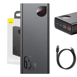 Powerbank Baseus Adaman Metal 20000mAh, PD, QC 3.0, 65W, 2xUSB + USB-C + micro USB, (czarny)