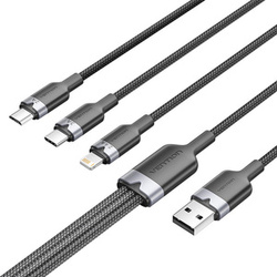 KABEL USB 2.0 A MĘSKI DO 3 W 1 USB-C, LIGHTNING I MICRO-B MĘSKIE VENTION 3A CTPBG 1.5M