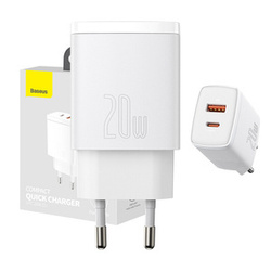 Ładowarka sieciowa BASEUS Compact Quick Charger 20W USB-A+USB-C (biała)