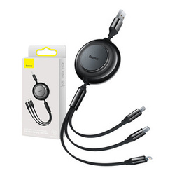 Kabel USB 3w1 Baseus Bright Mirror 2, micro USB / Lightning / USB-C, płaski, 3.5A, 1.1m (czarny)