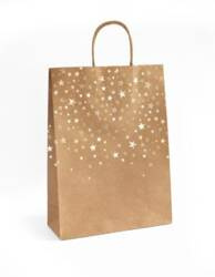 TOREBKA NA PREZENTY 33X10X24CM ARGO 257009 CIEMNOBEŻOWA ZŁOTE GWIAZDKI PAPIER KRAFT 5SZT