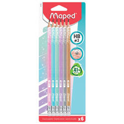 OŁÓWEK Z GUMKĄ MAPED GLITTER - BROKATOWY HB 6 SZT BLISTER