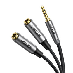 ROZDZIELACZ AUDIO AUX UGREEN AV191, KABEL JACK 3.5MM, 20CM (CZARNY)