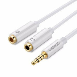 UGREEN AV141 ROZDZIELACZ AUDIO AUX MINI JACK 3,5 MM (MĘSKI) DO SŁUCHAWKI + MIKROFON (ŻEŃSKIE), 20CM (BIAŁY)