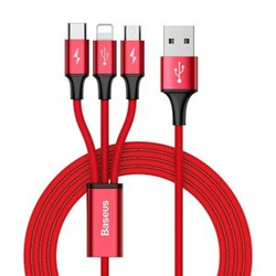 KABEL USB BASEUS RAPID 3W1 TYP C / LIGHTNING / MICRO 3A 1.2M (CZERWONY)