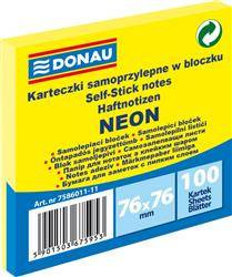 KARTECZKI SAMOPRZYLEPNE 76X76MM DONAU NEON ŻÓŁTE 100KART