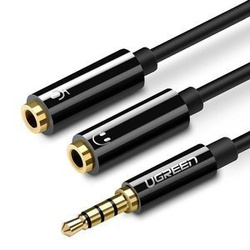UGREEN AV141 ROZDZIELACZ AUDIO AUX KABEL MINI JACK 3,5 MM (MĘSKI) DO SŁUCHAWKI + MIKROFON (ŻEŃSKIE), 20CM (CZARNY)