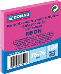 KARTECZKI SAMOPRZYLEPNE 76X76MM DONAU NEON RÓŻOWE 100KART