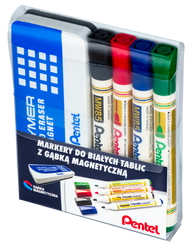MARKERY SUCHOŚCIERALNE PENTEL MW85-ST4ABCDPL MIX*4 OKRĄGŁA 4SZT+GĄBKA