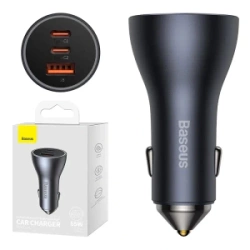 ŁADOWARKA SAMOCHODOWA BASEUS GOLDEN CONTACTOR PRO, 2X USB-C, 1X USB, 65W (SZARA)