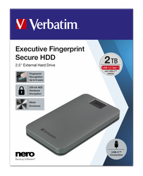 VERBATIM ZEWNĘTRZNY DYSK TWARDY, EXECUTIVE FINGERPRINT SECURE HDD, 2.5", USB 3.0 (3.2 GEN 1), 2TB, 53653, SZARY, SZYFROWANY Z CZYT