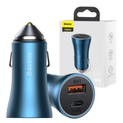 Ładowarka samochodowa Baseus Golden Contactor Pro, USB + USB-C, QC4.0+, PD, SCP, 40W (niebieska)