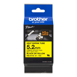 BROTHER ORYGINALNY TAŚMA DO DRUKAREK ETYKIET, BROTHER, HSE-611E, CZARNY DRUK/ŻÓŁTY PODKŁAD, 1.5M, 5.2MM