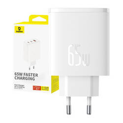ŁADOWARKA SIECIOWA BASEUS OS-CUBE PRO 2XUSB-C + USB, 65W (BIAŁA)