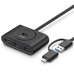 HUB USB 3.0 + USB-C 3.1 UGREEN 4-PORTOWY, OTG  CR113 (CZARNY)