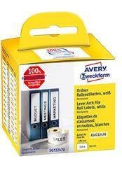 Etykiety samoprzylepne 38x190mm na segregatory AVERY ZWECKFORM trwałe, w rolce do druk. term. AS0722470 białe 110 szt