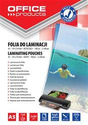 FOLIA DO LAMINOWANIA BŁYSZCZĄCA A5 OFFICE PRODUCTS 80MIC 100 SZT