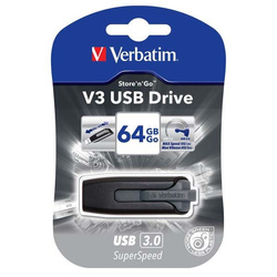 VERBATIM USB FLASH DISK, USB 3.0, 64GB, V3, STORE N GO, CZARNY, 49174, USB A, Z WYSUWANYM ZŁĄCZEM