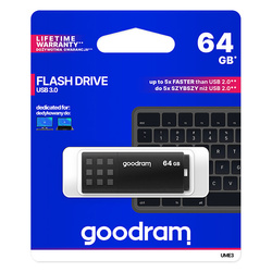 GOODRAM USB FLASH DISK, USB 3.0, 64GB, UME3, CZARNY, UME3-0640K0R11, USB A, Z OSŁONĄ
