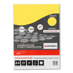 ETYKIETY SAMOPRZYLEPNE 40MM KÓŁKA EMERSON ŻÓŁTE 25ARK.