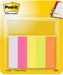 ZAKŁADKI INDEKSUJĄCE PAPIEROWE 15X50MM 3M POST-IT® 670/5 MIX KOLORÓW NEONOWY 5X100SZT