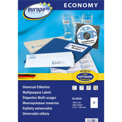Etykiety samoprzylepne 210x148mm uniwersalne AVERY ZWECKFORM ECONOMY ELA026 białe 100ark*2szt