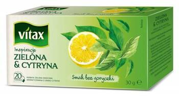HERBATA ZIELONA Z CYTRYNĄ VITAX INSPIRATIONS 20 TOREBEK