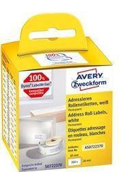 Etykiety samoprzylepne 28x89mm do adresowania AVERY ZWECKFORM trwałe, w rolce do druk. term. AS0722370 białe 260 szt