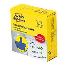 Etykiety samoprzylepne 19mm kółka "kciuk" do zaznaczania w dyspenserze AVERY ZWECKFORM w dyspenserze 3861 żółto-niebieskie 250 szt