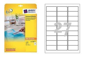 Etykiety samoprzylepne 63.5x29.6mm do czasowego etykietowania AVERY ZWECKFORM usuwalne L4737REV-25 białe 30ark*27szt