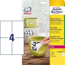 Etykiety zewnętrzne 105x148mm ochronne, zabezpieczające AVERY ZWECKFORM L4719-20 białe 20ark*4szt