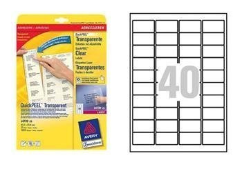 ETYKIETY SAMOPRZYLEPNE 45.7X25.4MM DO ADRESOWANIA AVERY ZWECKFORM L4770-25 PRZEZROCZYSTE 25ARK*40SZT