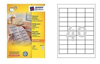 Etykiety samoprzylepne 48.5x25.4mm uniwersalne AVERY ZWECKFORM trwałe 3657 białe 100ark*40szt